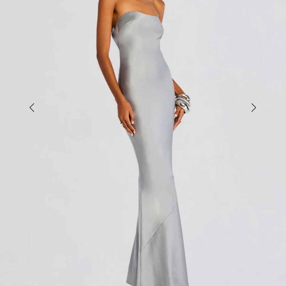 Retrofete Strapless Silver Satin Gown